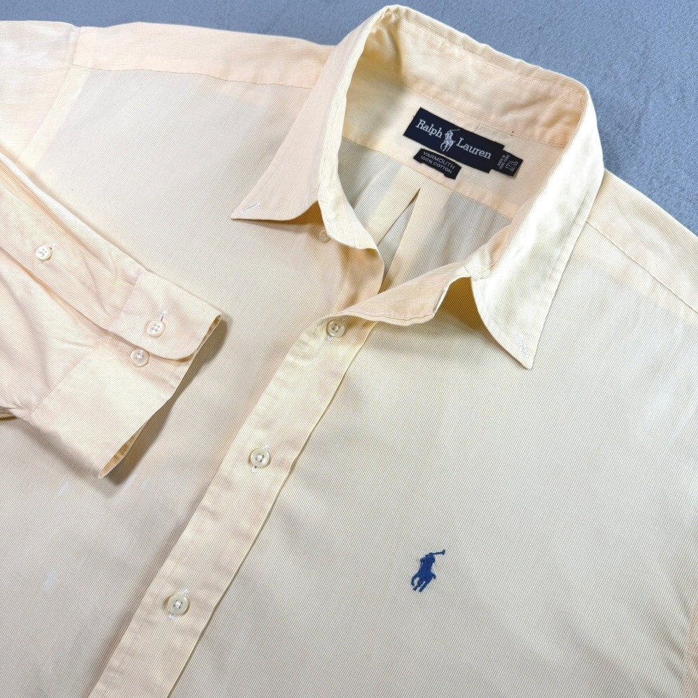 Ralph Lauren Mens Butter Yellow Stripe Button Down Shirt Sz 17.5 Yarmouth Office